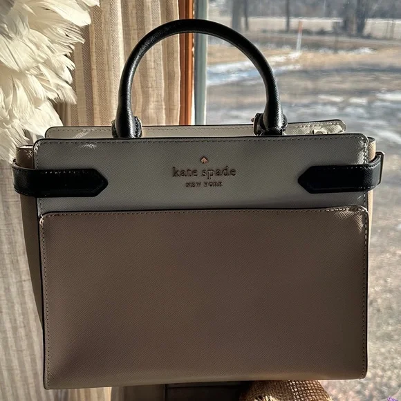 Kate Spade Two-Tone Satchel in Cream and Black - Picture 1 of 6